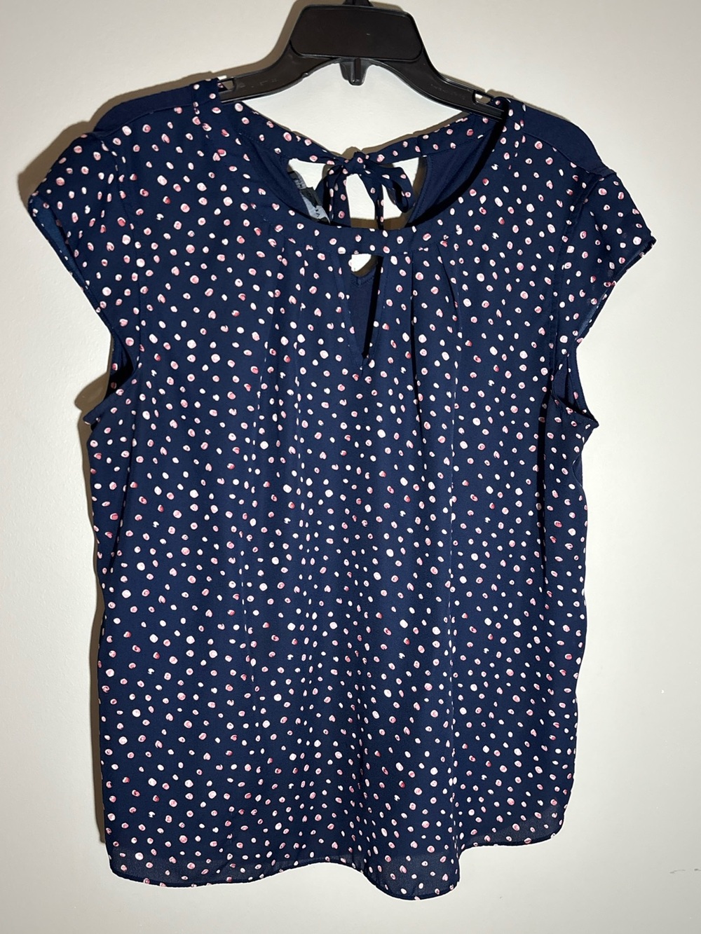Fortune + Ivy Large Navy Polka Dot Tie Back Blouse Top Stitch Fix